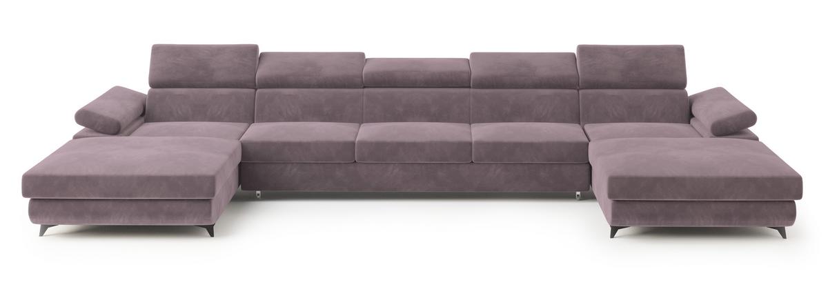 WOHNLANDSCHAFT VIVENTE Lila Velours-Stoff mit Schlaffunktion - Lila, Holz (410/89/190cm) - MASSENO