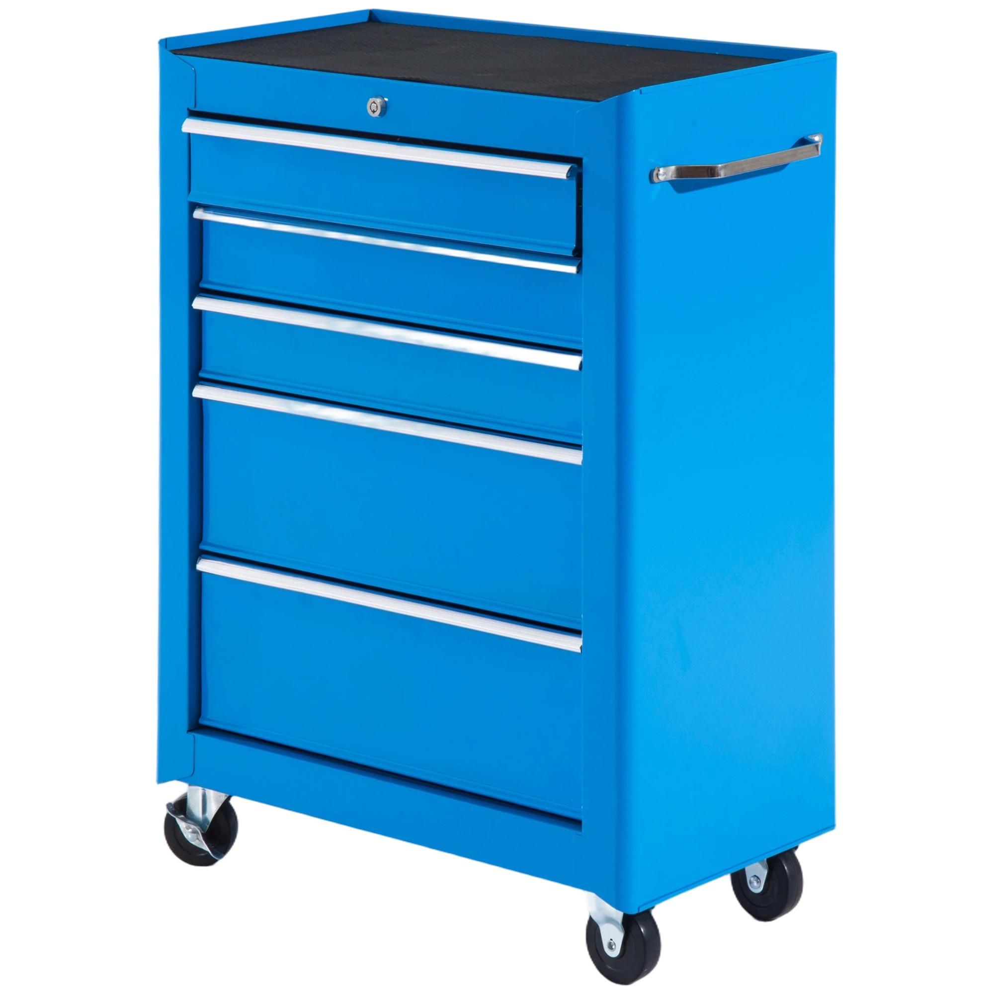 WERKZEUGWAGEN mit 5 Schubladen Blau - Blau, Metall (33/82.5/61.5cm) - HOMCOM