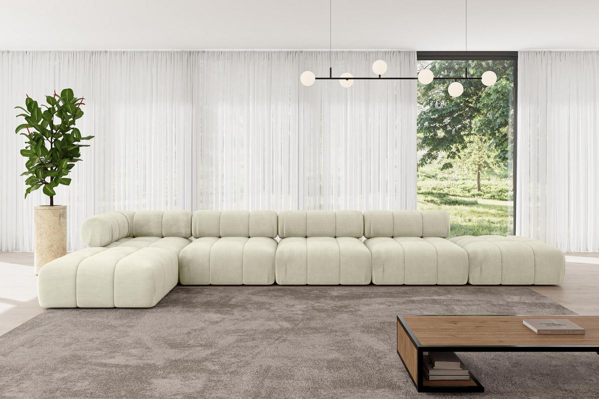 ECKSOFA modulares Sofa Kerru-L3 - 475x190x70 cm Beige Velours - Beige, Holzwerkstoff/Textil (475/190cm) - ALTDECOR