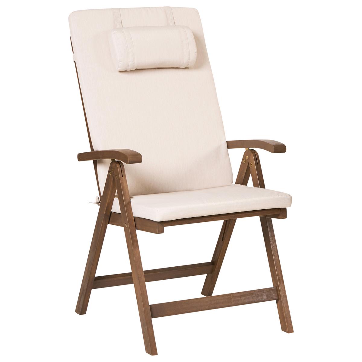 GARTENSTUHL 2er-Set Dunkelbraun/Hellbeige Amantea Premium - Dunkelbraun/Beige, Holz (54/105/69cm) - Beliani