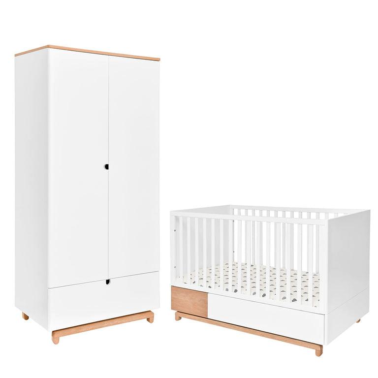 BABYZIMMER 2-teilig Weiß und Holz - Weiß, Holzwerkstoff (144/96/75cm) - Petits-meubles