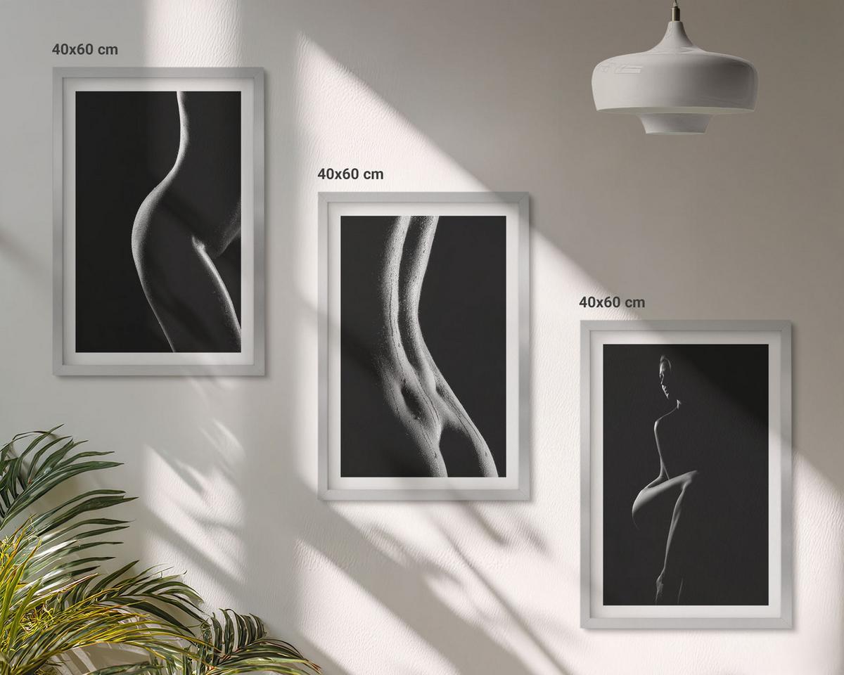 BILDER SET 3er Set - 40x60 cm Silberner Rahmen - Schwarz-weiße weibliche Silhouetten - Silberfarben, Kunststoff (40/60cm) - TULUP