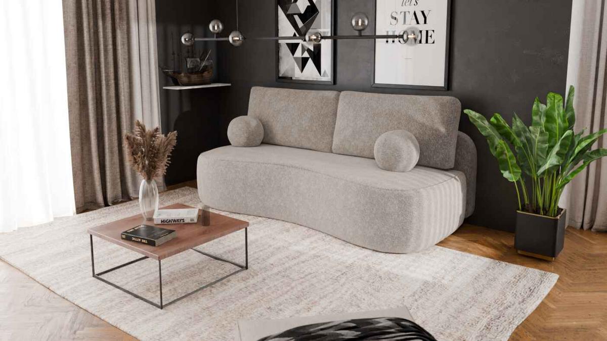 BETTSOFA ROTONDO Beige Bucle-Stoff mit Schlaffunktion - Beige, Textil (101/93/207cm) - MASSENO