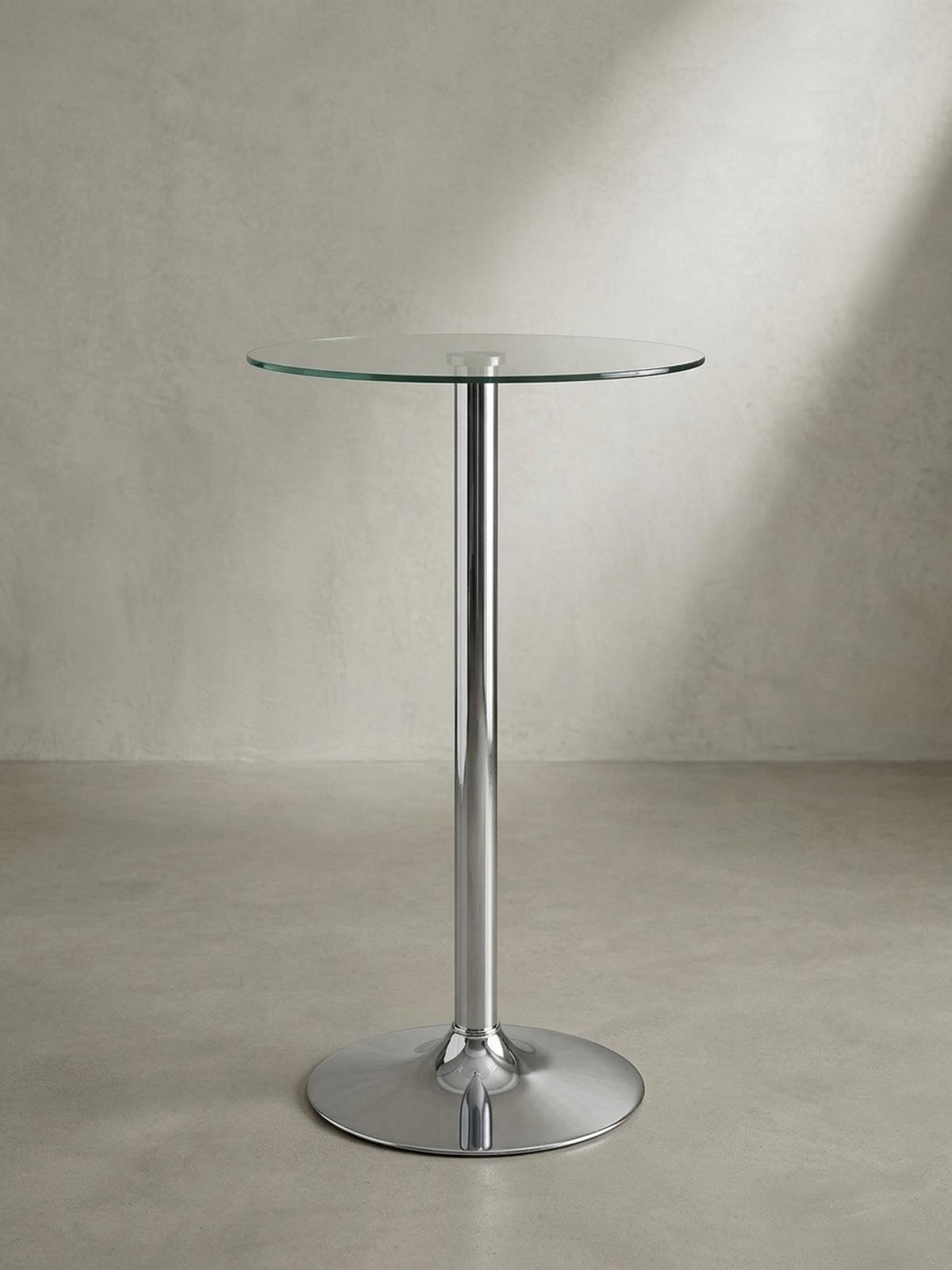 STEHTISCH – Ø 60 cm, Sicherheitsglas, Drehfunktion, Trompetenfuß, Chrom - Silberfarben, Glas/Metall (60/60/105cm) - KADIMA DESIGN
