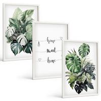 BILDER SET 3er Set - 40x60 cm Weißer Rahmen - Aquarell-Monstera-Blätter - Weiß, Kunststoff (40/60cm) - TULUP
