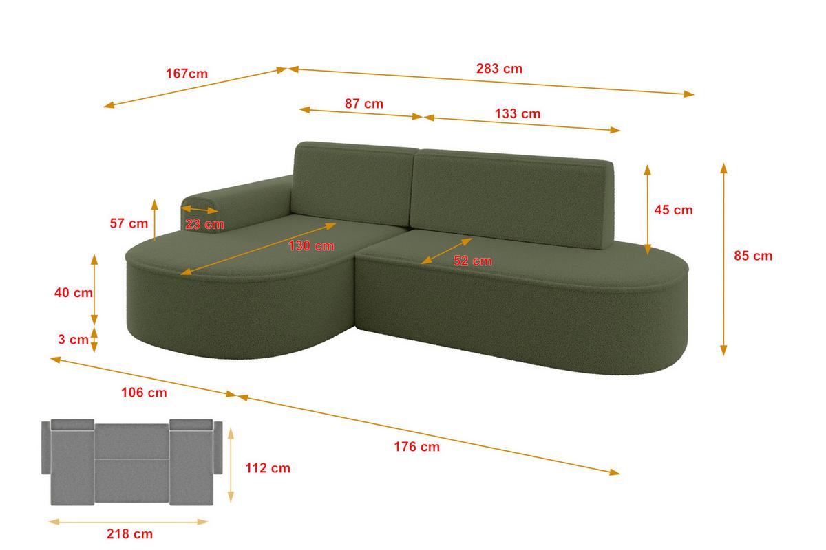 ECKSOFA mit Schlaffunktion und Bettkasten Ottomane Links MARI-L1-S - 283x167x85 cm Braun Bouclé - Schwarz/Braun, Holzwerkstoff/Kunststoff (283/167cm) - ALTDECOR