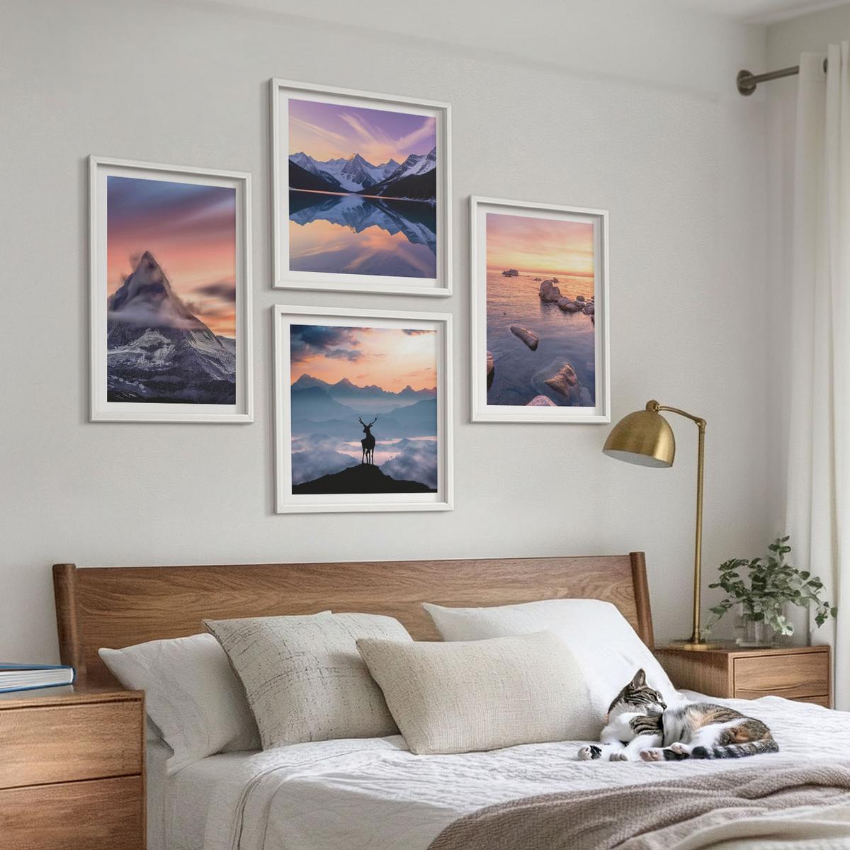 BILDER SET 4er Set - 50x50 cm & 40x60 cm Weißer Rahmen - Landschaften Berge Seen jelen - Weiß, Kunststoff (50/50cm) - TULUP