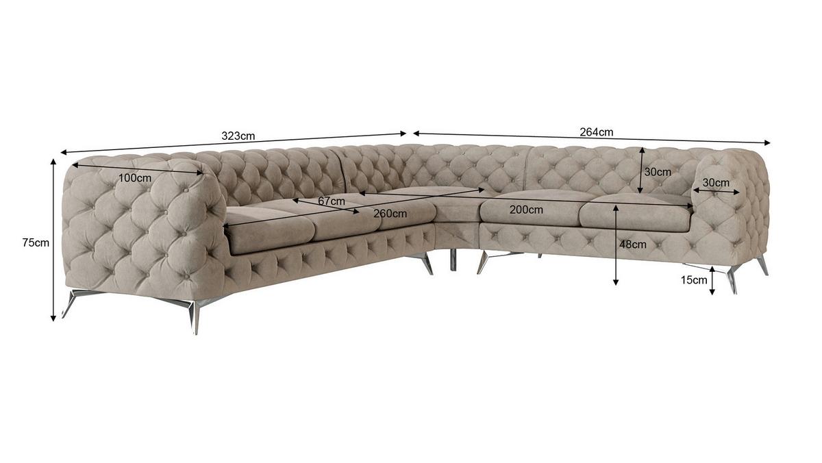 ECKSOFA Chesterfield Laura Dunkle Creme Samt - Silberfarben/Creme, Holz/Textil (323/264cm) - S-Style Möbel