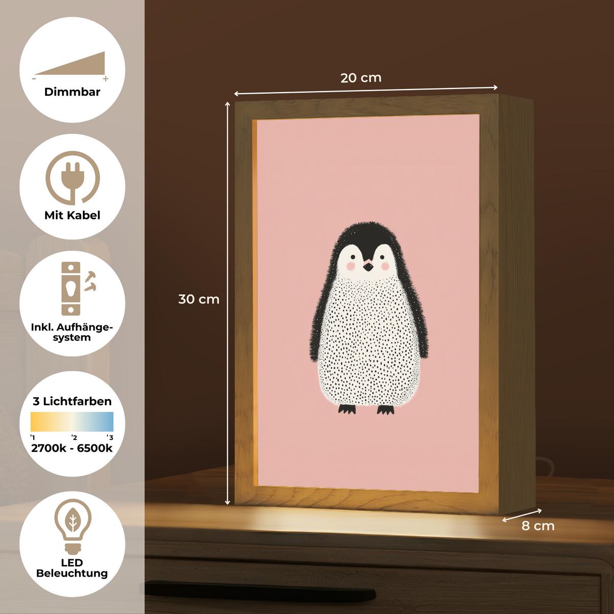 NACHTTISCHLAMPE Pinguin - Punkte - Minimalistisch - Rosa 20x30 cm - Rosa, Holzwerkstoff (8/20/30cm) - OnlyWow
