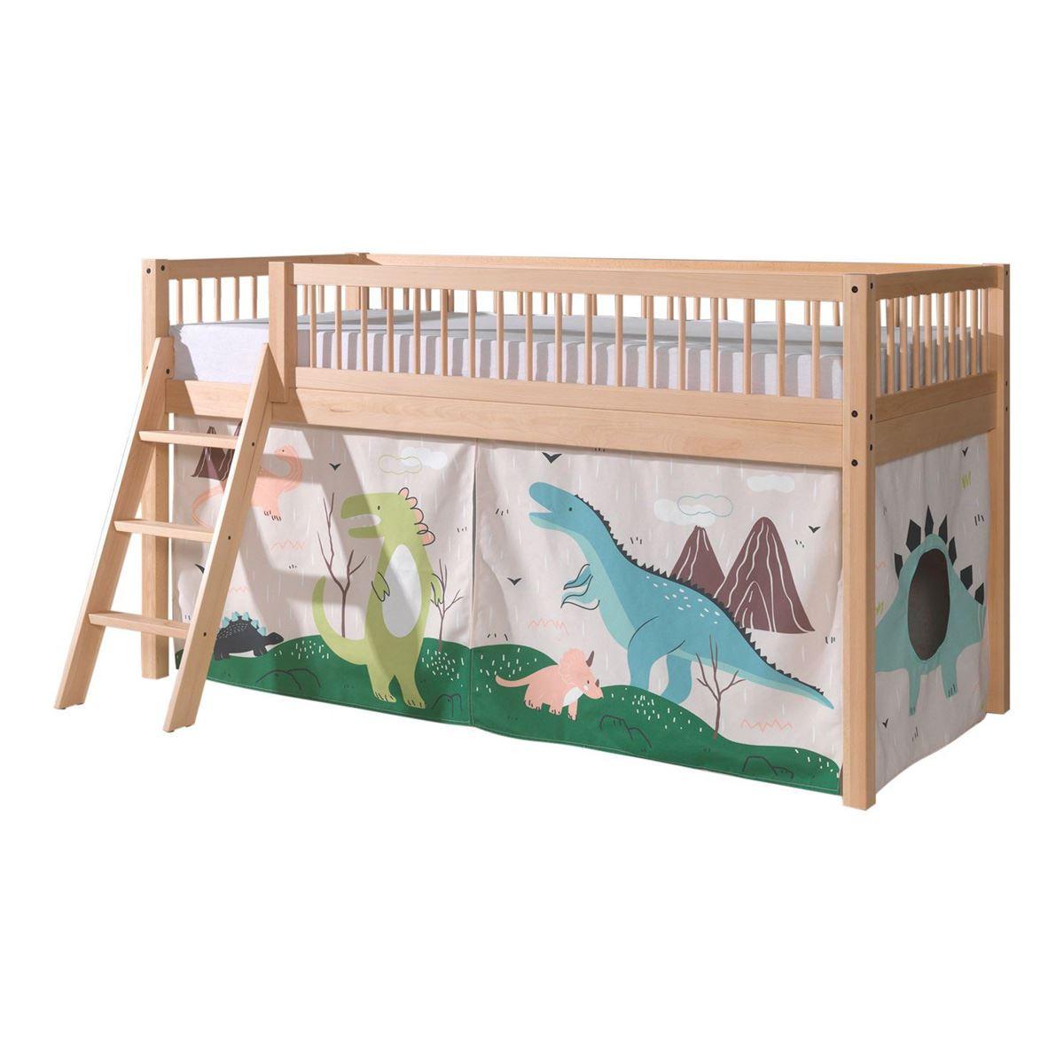 HALBHOHES BETT Kelci 90x200 Textilset Dino Buche Massivholz natur - Buchefarben, Holz (90/200cm) - 58aufmkessel