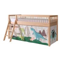 HALBHOHES BETT Kelci 90x200 Textilset Dino Buche Massivholz natur - Buchefarben, Holz (90/200cm) - 58aufmkessel