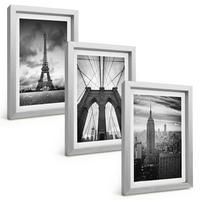 BILDER SET 3er Set - 20x30 cm Silberner Rahmen - Monochromatische Brückentürme - Silberfarben, Kunststoff (20/30cm) - TULUP
