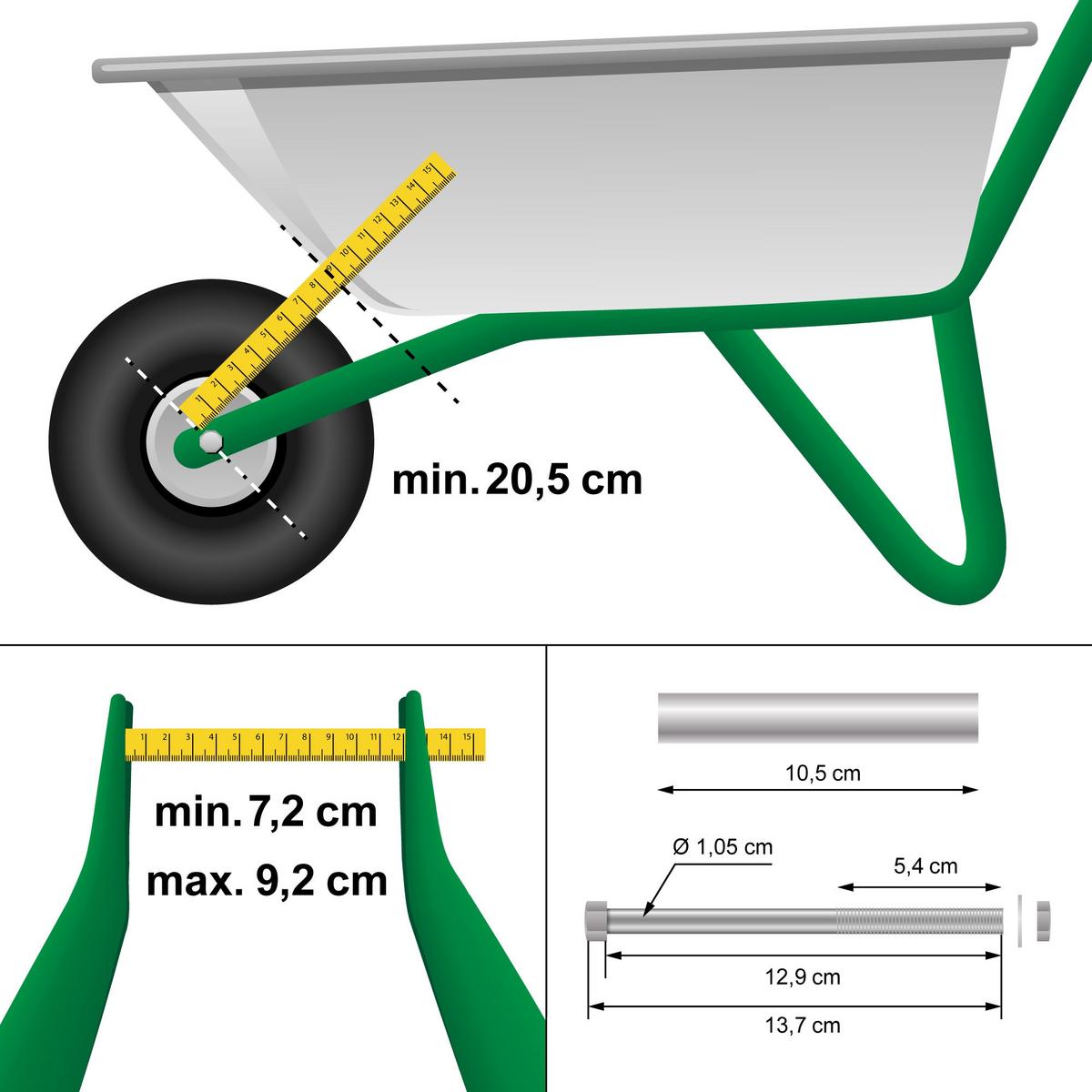 SCHUBKARRENRAD 2er Set mit Achse - Schwarz, Metall (8/35/35cm) - ECD-Germany