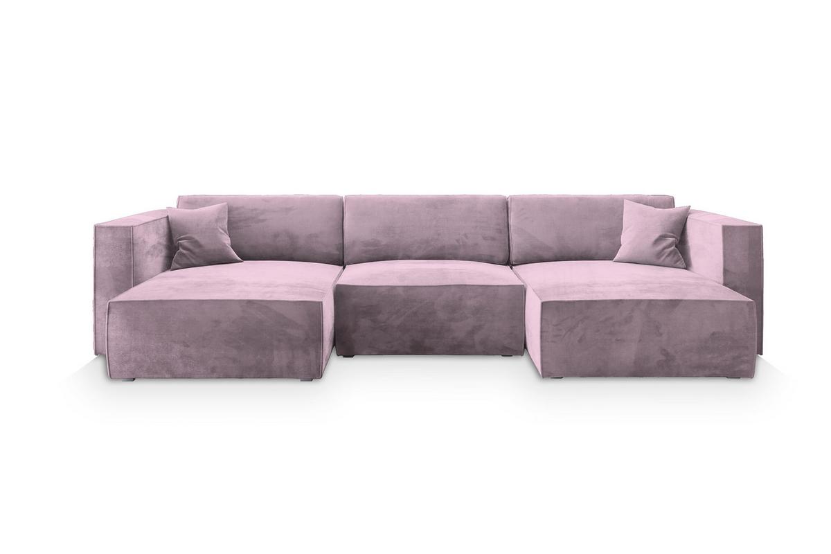 WOHNLANDSCHAFT SARMO M Lila Velours-Stoff mit Schlaffunktion - Lila/Grau, Holz/Kunststoff (347/70/148cm) - MASSENO