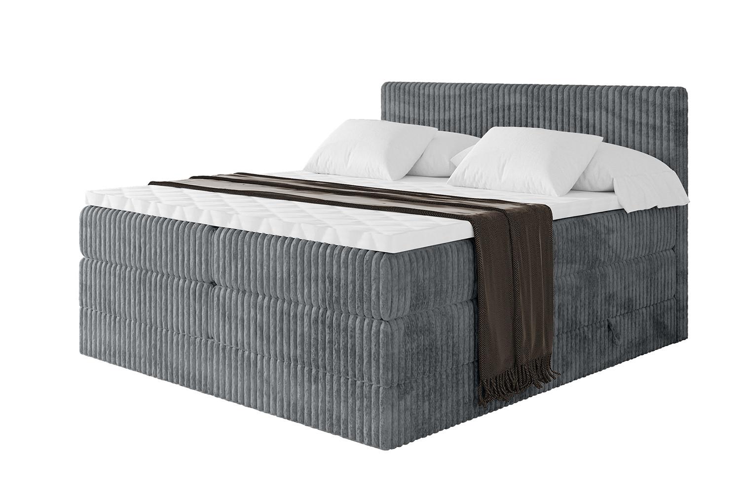 BOXSPRINGBETT mit Matratze H3|H4 und Lattenrost - TOLO KING 140x200 Cord - Dunkelgrau - Dunkelgrau, Holzwerkstoff (140/200cm) - ALTDECOR