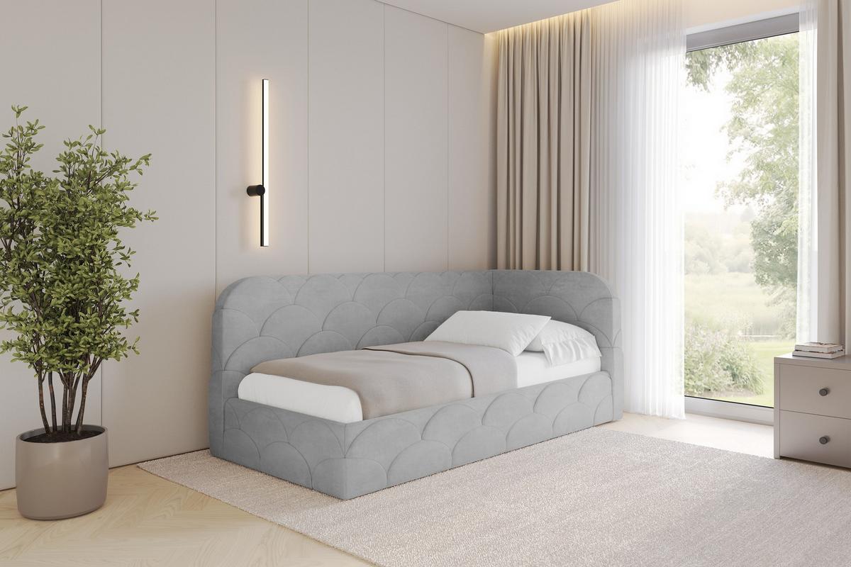 EINZELLBETT Jugendbett mit Bettkasten, Links - ELRY 80x200 Grau - Hellgrau, Holzwerkstoff/Textil (80/200cm) - ALTDECOR