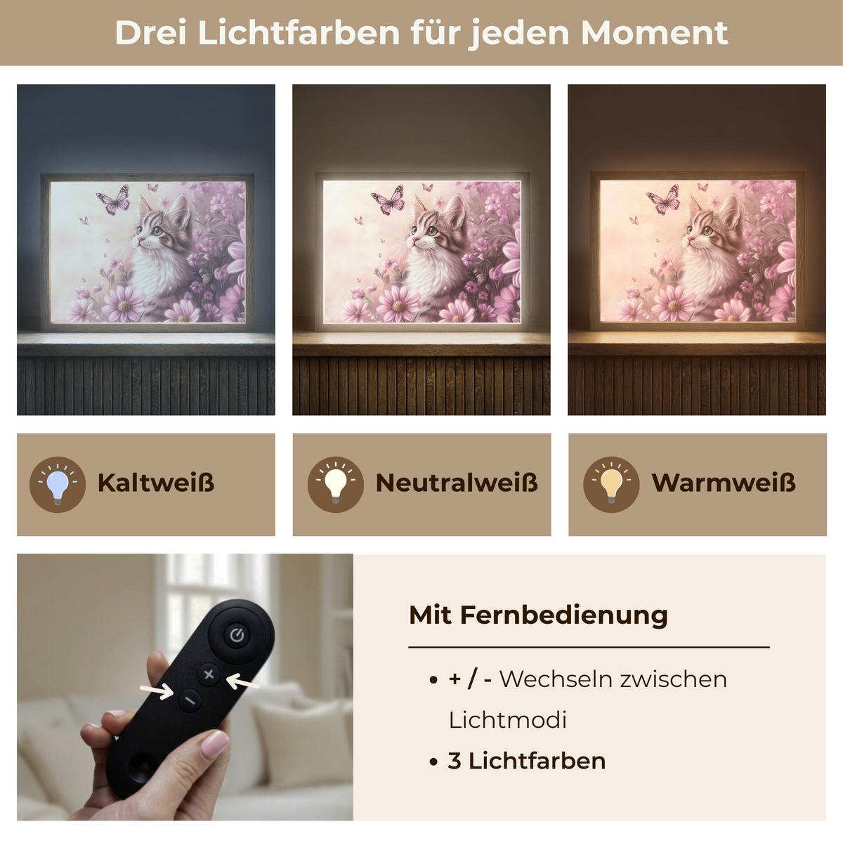 NACHTTISCHLAMPE MIT AKKU Kätzchen - Blumen - Schmetterlinge - Lila 40x30 cm - Altrosa, Holzwerkstoff (8/40/30cm) - OnlyWow