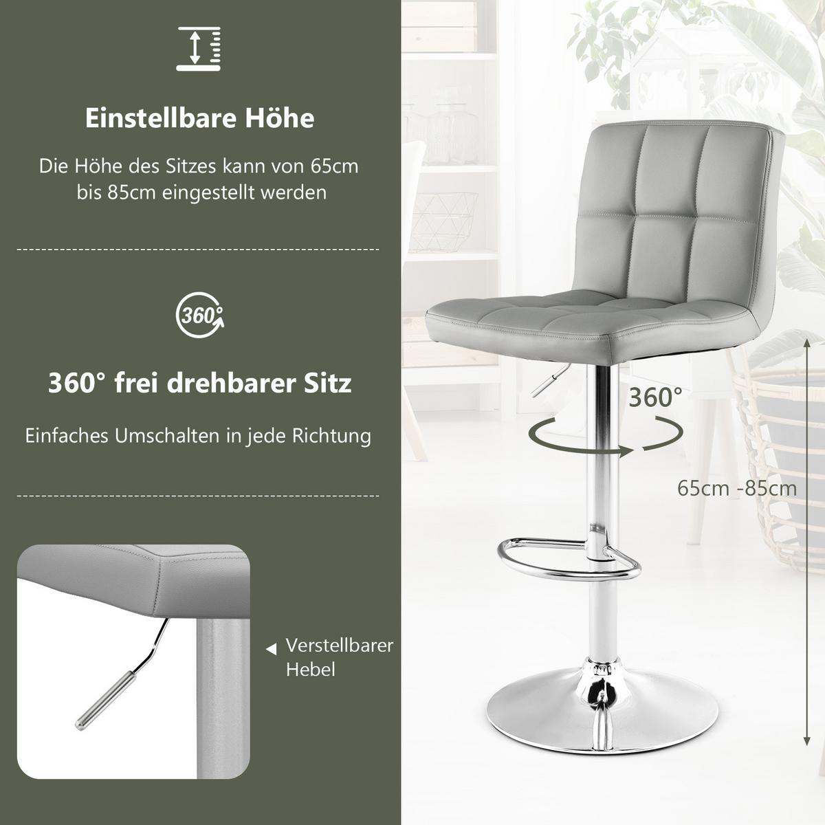 BARHOCKER Grau(2er-Set) - Grau, Metall (43/96.5/42.5cm) - COSTWAY