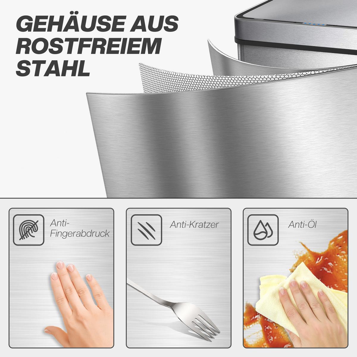 MÜLLEIMER mit Sensor 60L Edelstahl Leiser Automatischer Abfalleimer Silber - Silberfarben, Metall (27/66/39cm) - HOMCOM