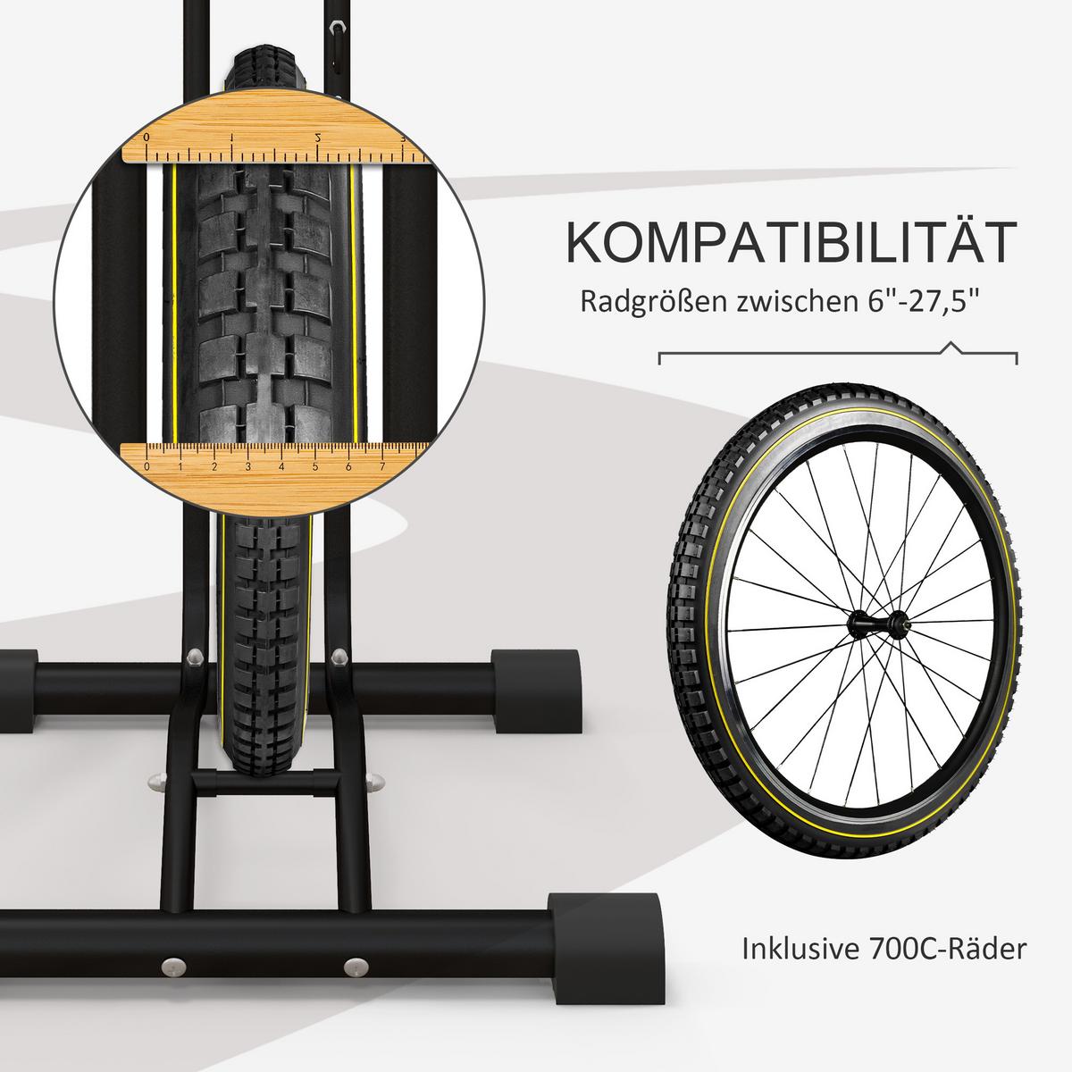 FAHRRADSTÄNDER vertikal und horizontaler Radständer für 700c Fahrräder - Schwarz, Metall (41/121/41cm) - SPORTNOW