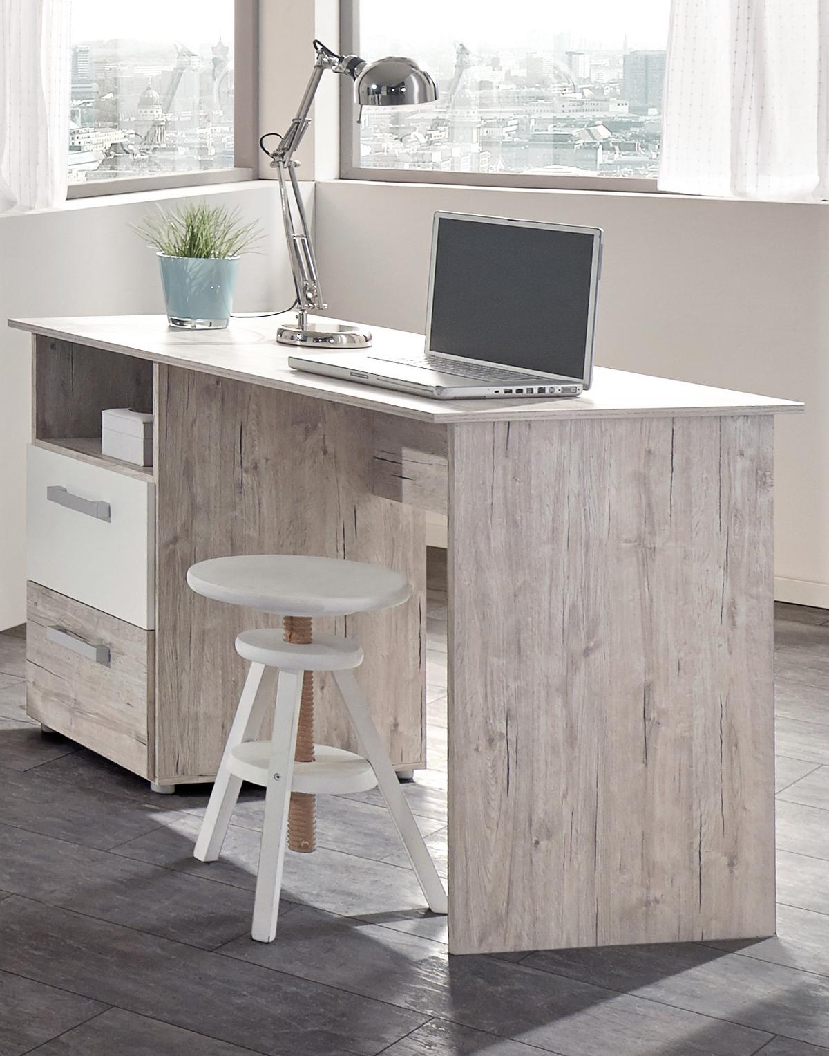 SCHREIBTISCH Bente mit 2 Schubkästen - Eichefarben/Weiß, Holzwerkstoff (115/77/60cm) - arthur berndt