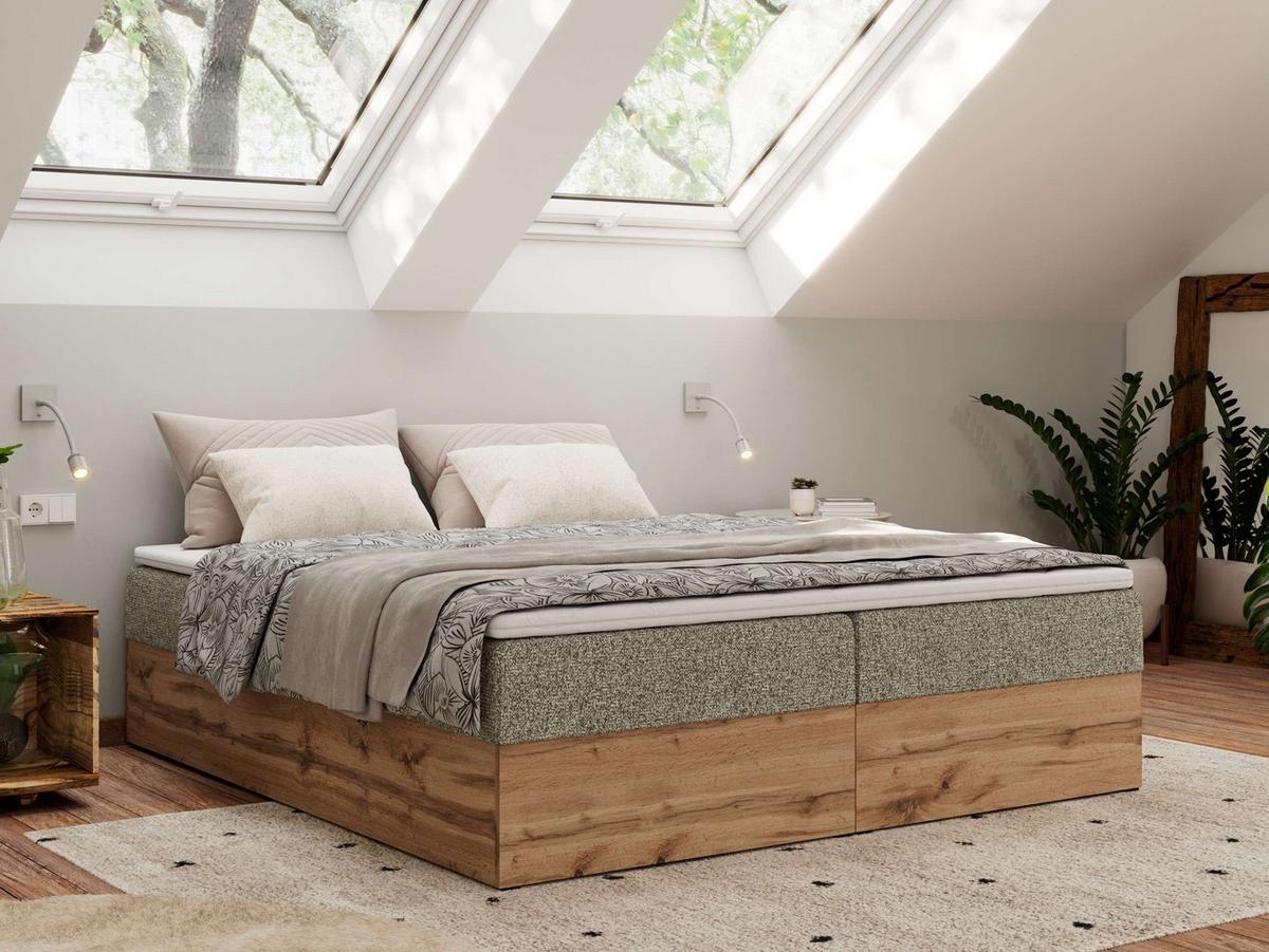 BOXBETT WOOD ZERO 180/200 - Grau Struktur - H4 - Topper T25 - Grau, Textil (180/200cm) - MKS