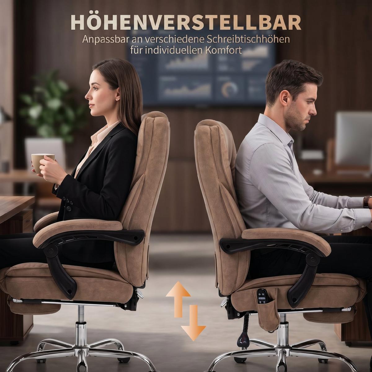 BÜROSTUHL-MIT-MASSAGEFUNKTION Samt-Polyester Braun - Silberfarben/Braun, Textil/Metall (67/119/72cm) - Vinsetto