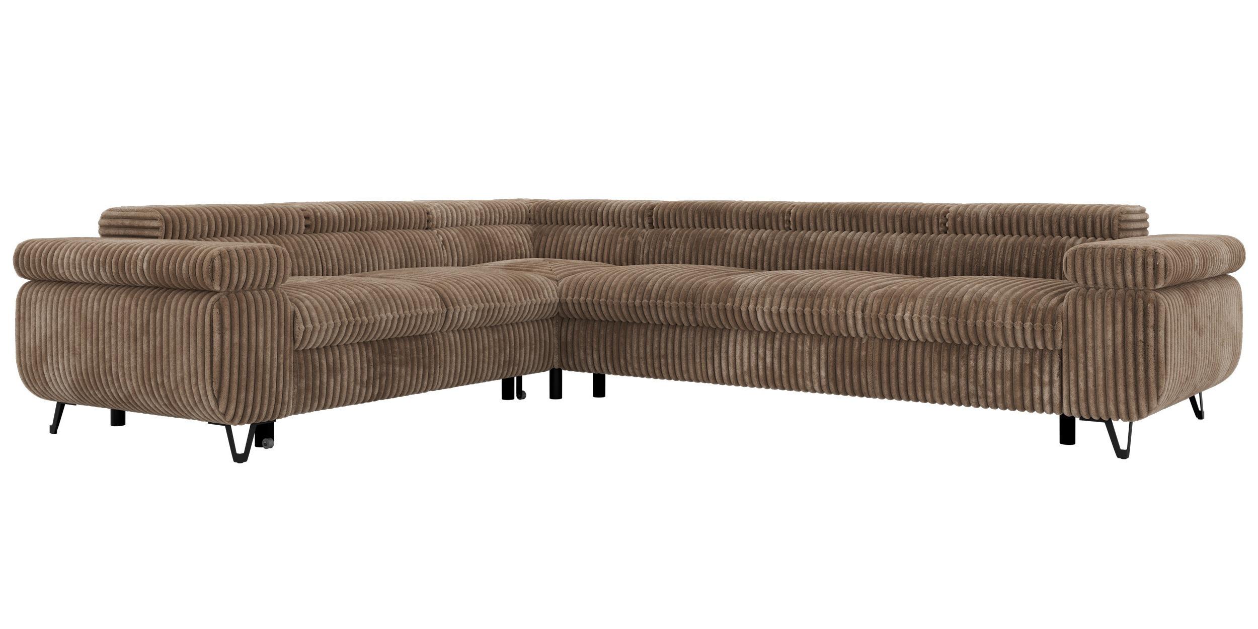 ECKSOFA NORDEN L - Braun Cord - Rechts Seite - Schwarz/Braun, Textil/Metall (329/269cm) - MKS