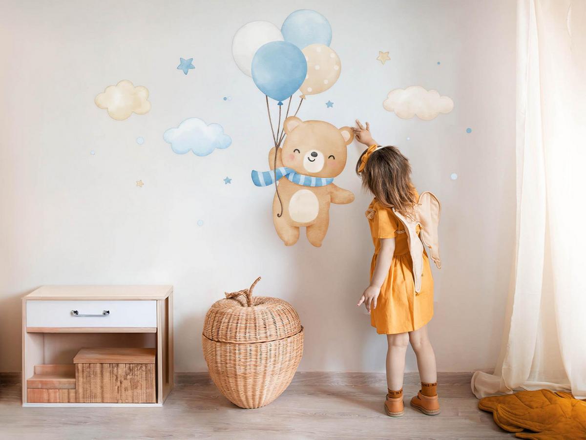 WANDAUFKLEBER 80x114cm - Niedlicher Teddybär mit Luftballons - Multicolor, Kunststoff (80/114/0.1cm) - Wallfluent