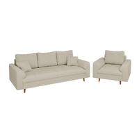 SITZGARNITUR 3+1 Alma Beige Cord - Beige/Braun, Holz/Textil (210/81/93cm) - S-Style Möbel