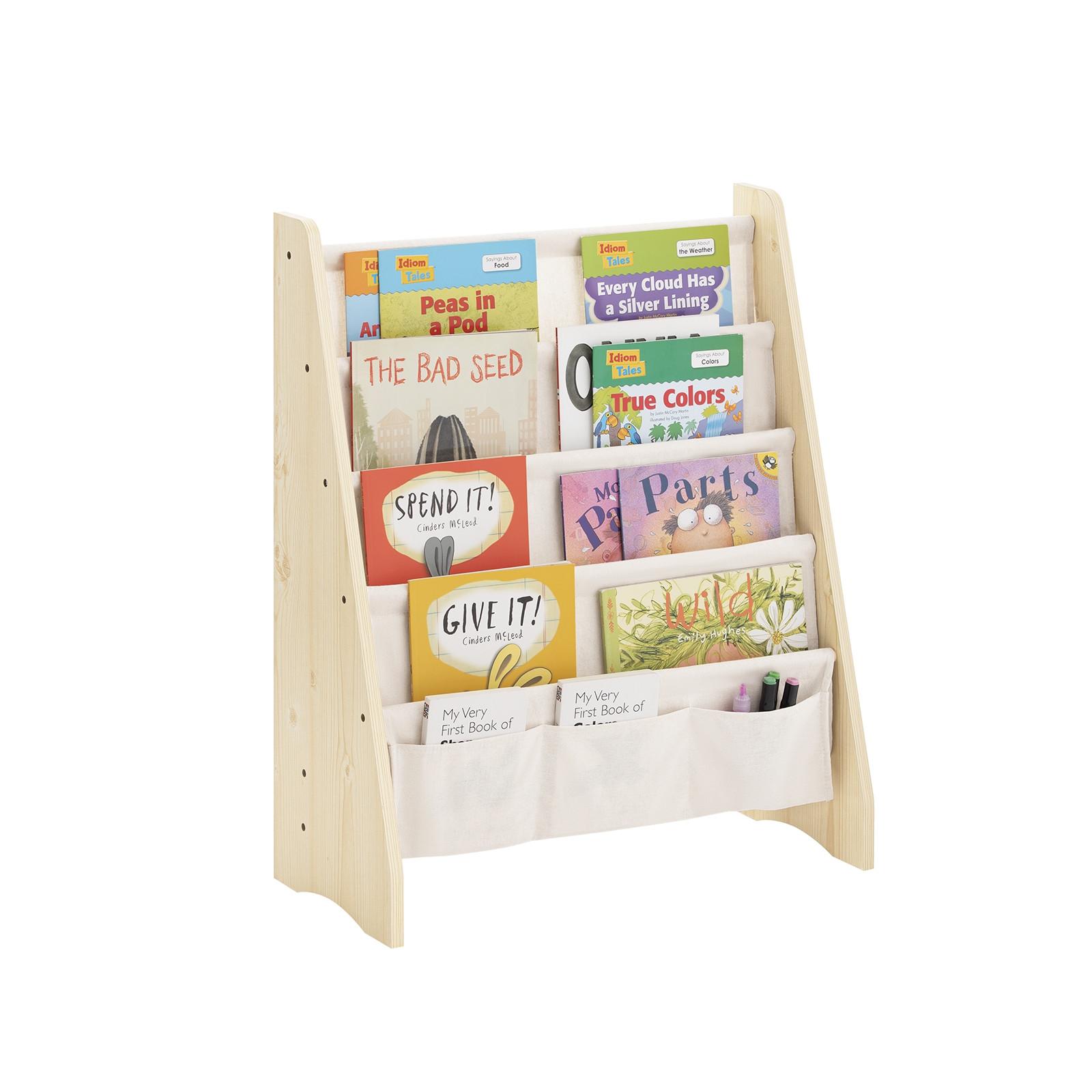 KINDER-BÜCHERREGAL mit 4 Stofffächern, Natur 63x76x28cm - Naturfarben, Holz/Holzwerkstoff (63/76/28cm) - SoBuy