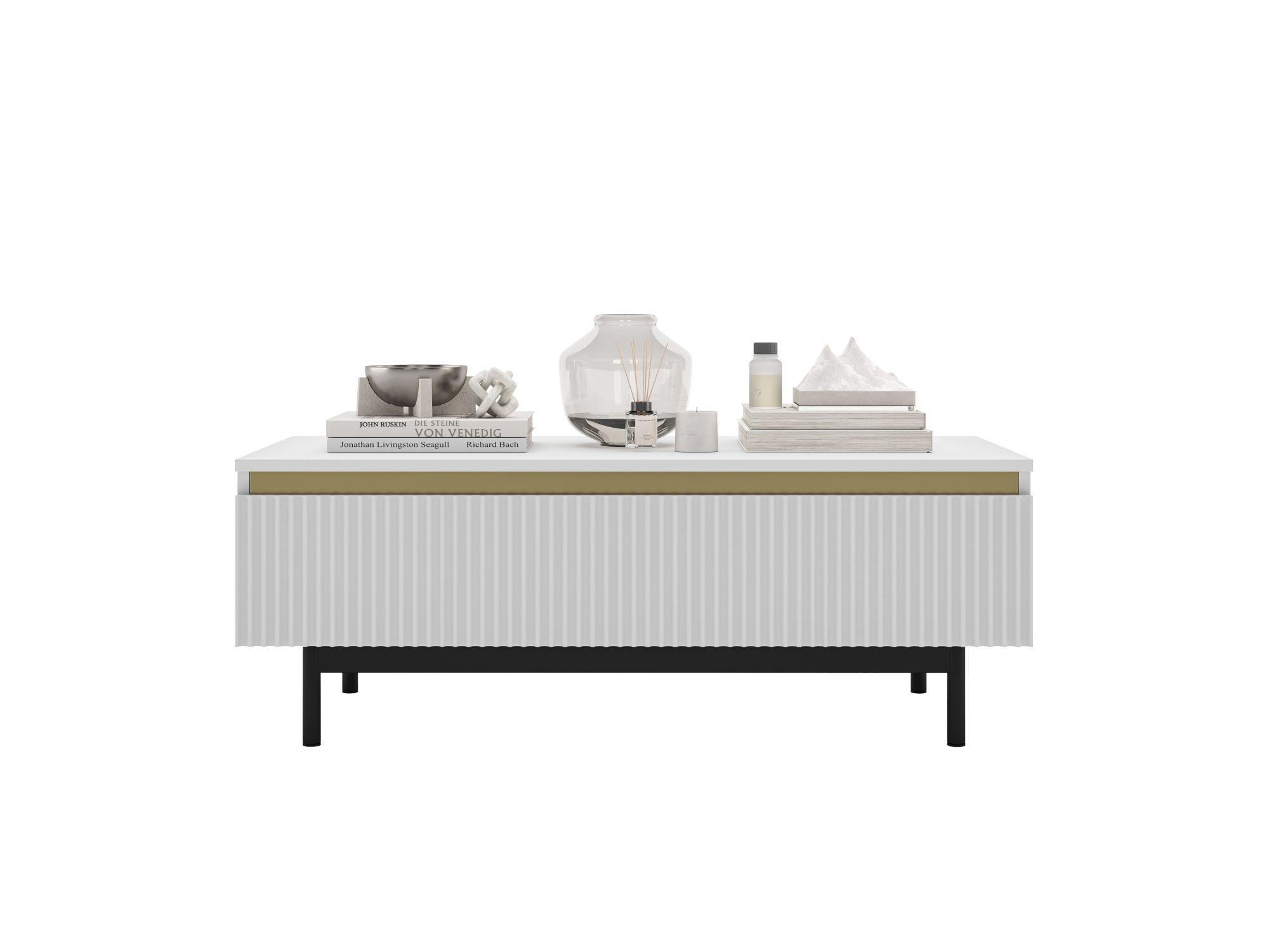 COUCHTISCH Selene Weiß matt 109 cm mit Metallrahmen - Schwarz/Weiß, Holzwerkstoff/Metall (50/109/39cm) - Meble Lindner