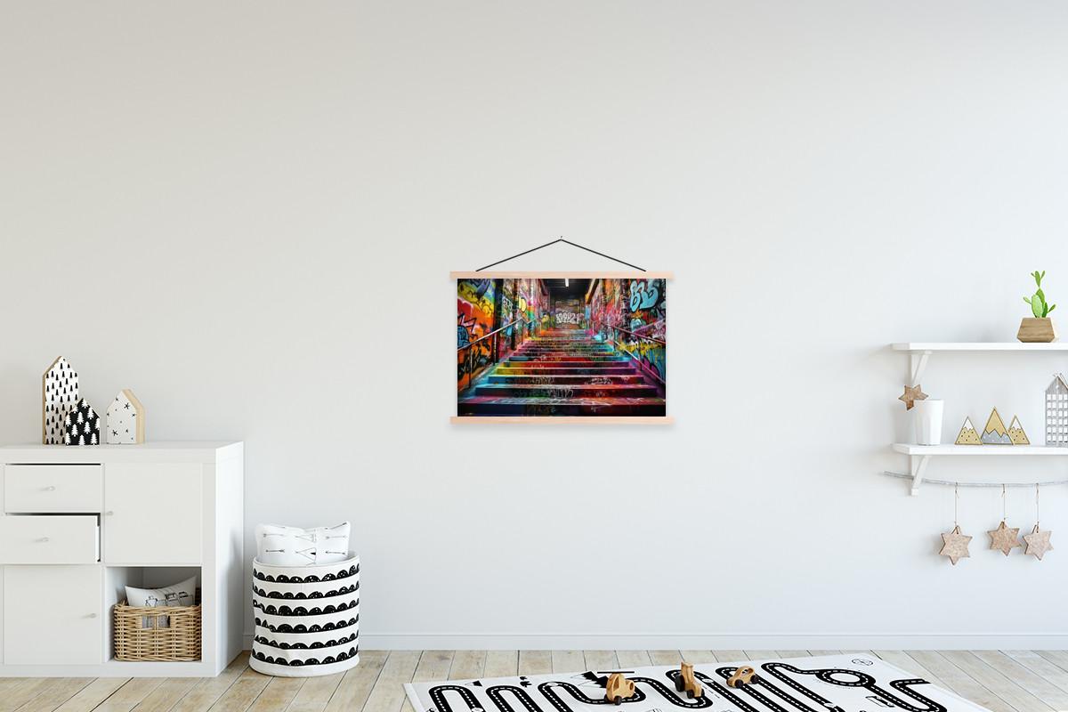POSTER MIT MAGNETLEISTEN Treppe - Graffiti - Farben - Kunst Wandbilder 60x40 cm - Multicolor, Textil (60/40/0.15cm) - MuchoWow