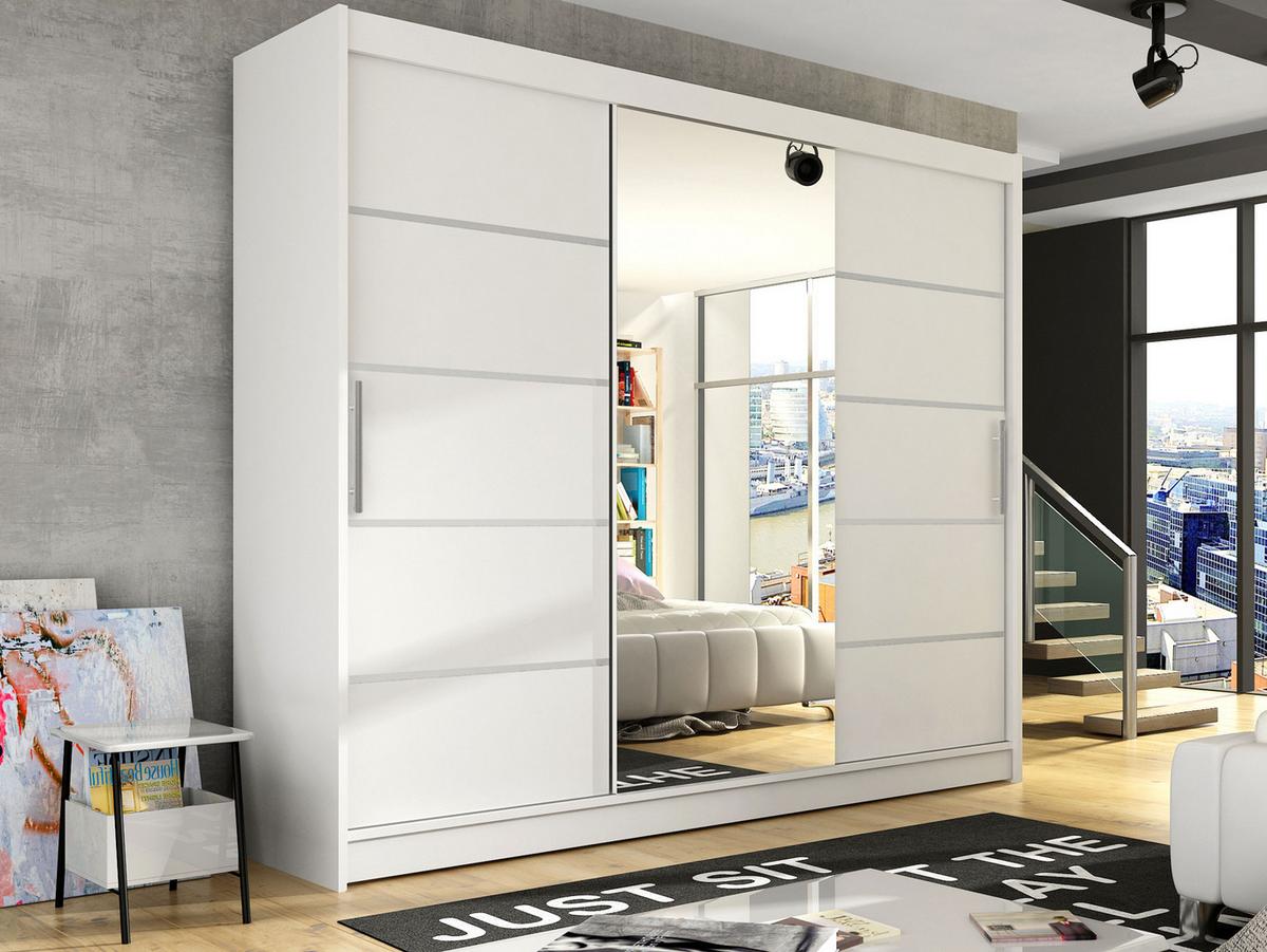 KLEIDERSCHRANK Aston VI - Silberfarben/Weiß, Holzwerkstoff/Kunststoff (250/215/58cm) - MIRJAN24