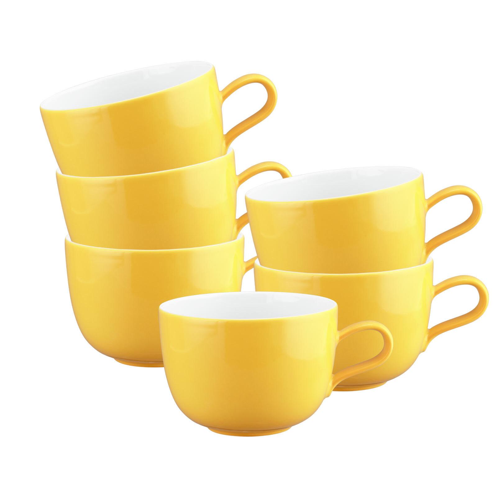 MILCHKAFFEETASSEN Liberty Pure Colors Yellow Glow 380 ml 6er Set - Gelb, Keramik (0.38L) - Seltmann Weiden