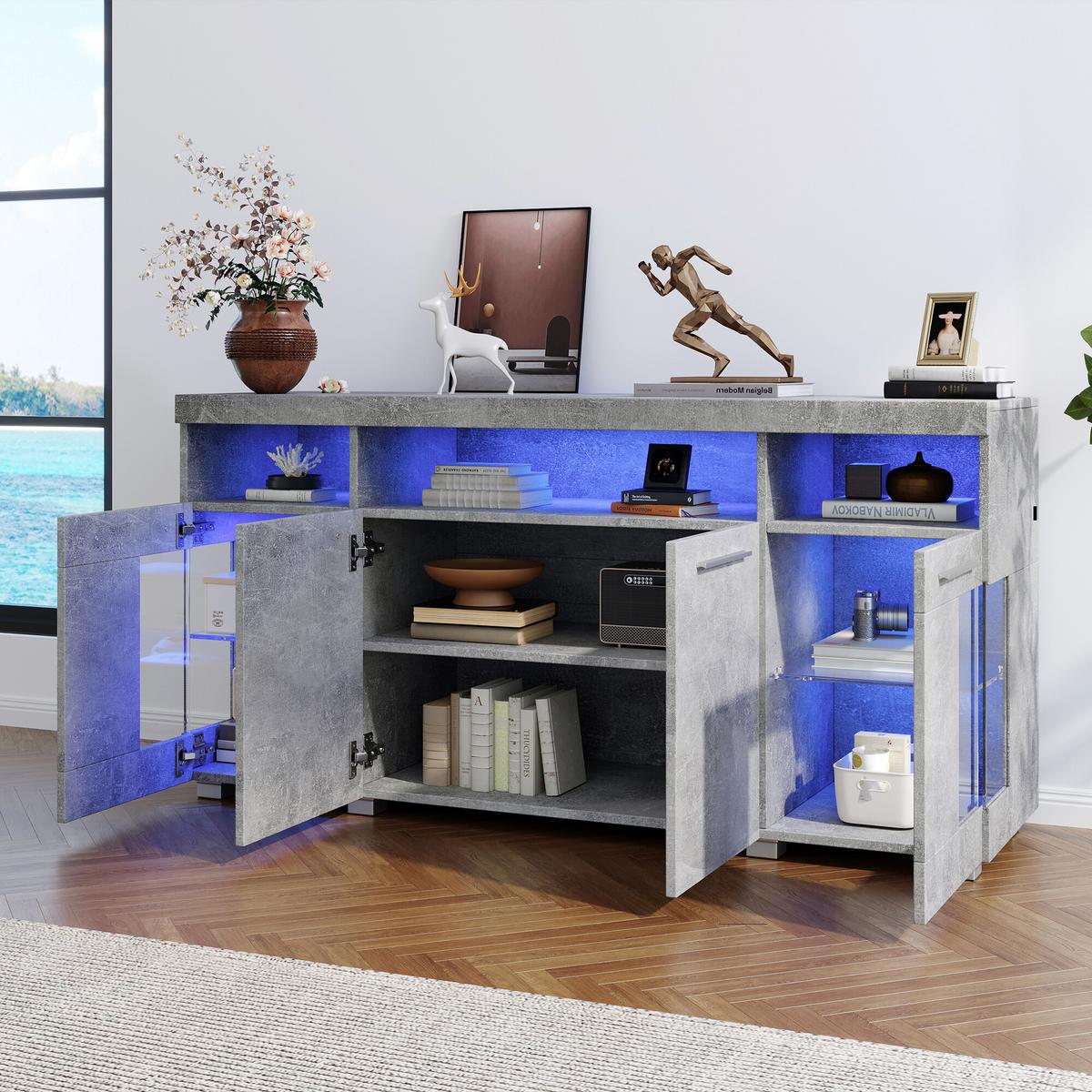 SIDEBOARD mit 3 Fächern und LED Grau - Grau, Glas/Holzwerkstoff (40/70/140cm) - Urban Meuble
