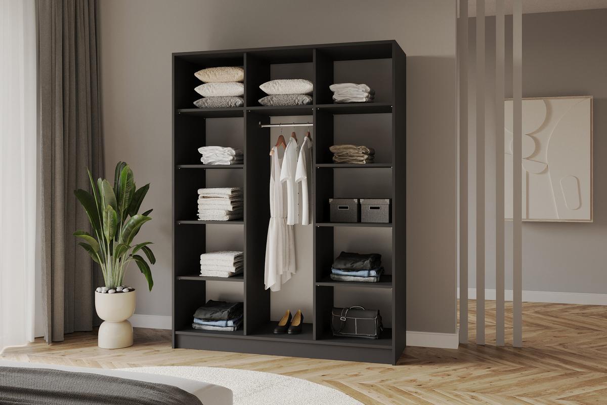 KLEIDERSCHRANK - LESE - 150 - Schwarz - Schwarz Hochglanz/Schwarz, Holzwerkstoff (150/200/51cm) - ALTDECOR