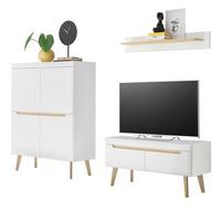 WOHNWAND 3-teilig weiß matt, Eiche, skandinavisch 234 cm, Wohnkombination mit Soft-Close - Eichefarben/Weiß, Eichenholz/Holz (234/170/40cm) - Furn.Design