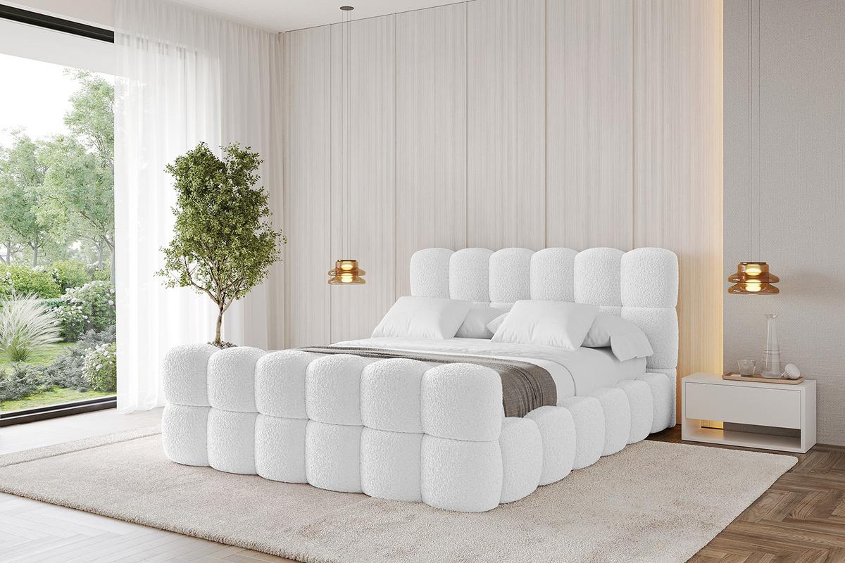 POLSTERBETT mit Bettkasten, Fußteil und Lattenrost, Bett mit Matratze H3/H4 - LEYA-Z 200x200 Weiß - Weiß, Holzwerkstoff/Textil (200/200cm) - ALTDECOR