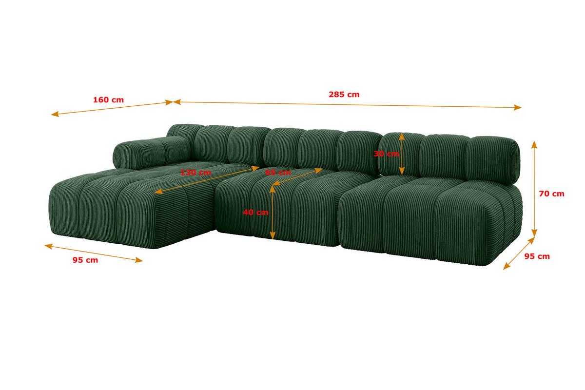 ECKSOFA modulares Sofa Razon-L2 - 285x160x70 cm Grün Cord - Grün, Holzwerkstoff/Textil (285/160cm) - ALTDECOR