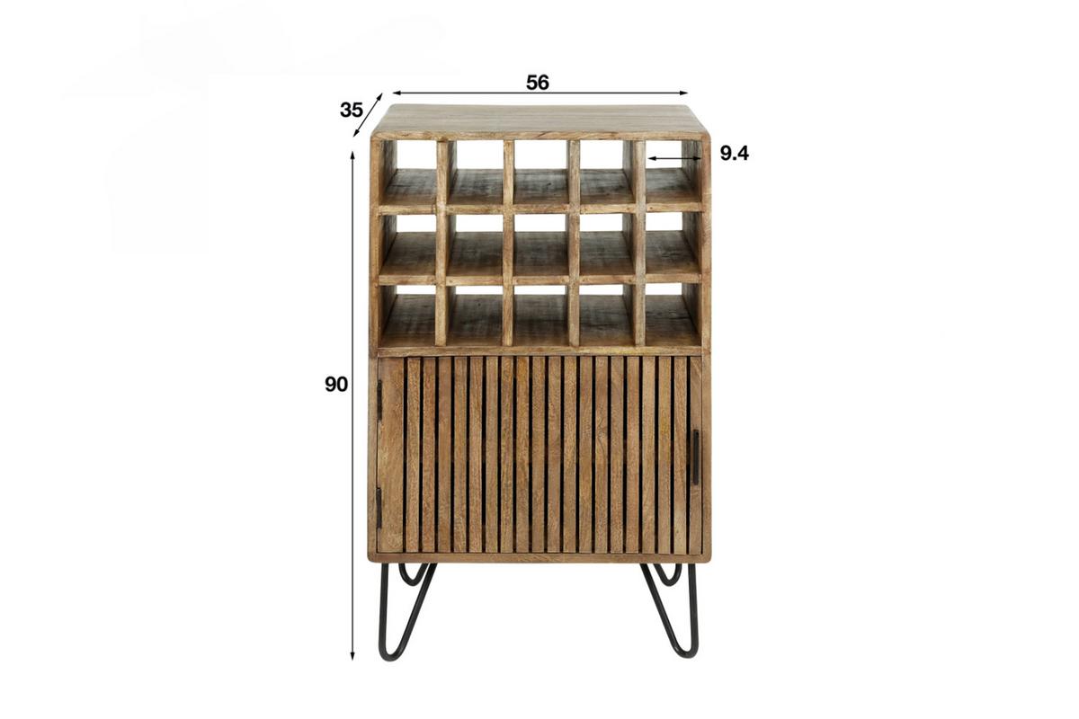 WEINSCHRANK HORTA Braun Holz - Sandfarben/Schwarz, Holz/Metall (56/90/35cm) - KAWOLA