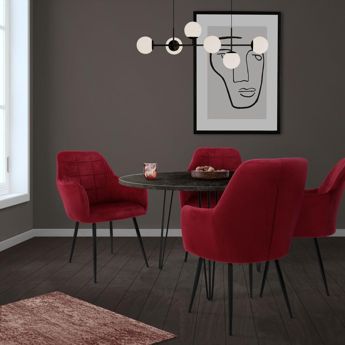 ESSZIMMERSTUHL 2er Set Bordeaux Samt - Bordeaux/Schwarz, Textil/Metall (60/84/58cm) - ECD-Germany