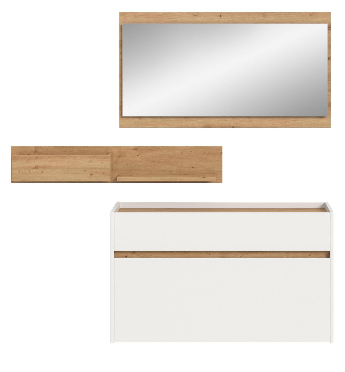 GARDEROBE-SET weiß und Artisan Eiche, Garderobe 3-teilig, 140 x 197 cm, Borga - Weiß/Eiche Artisan, Holzwerkstoff (140/197/32cm) - Inn.Furn