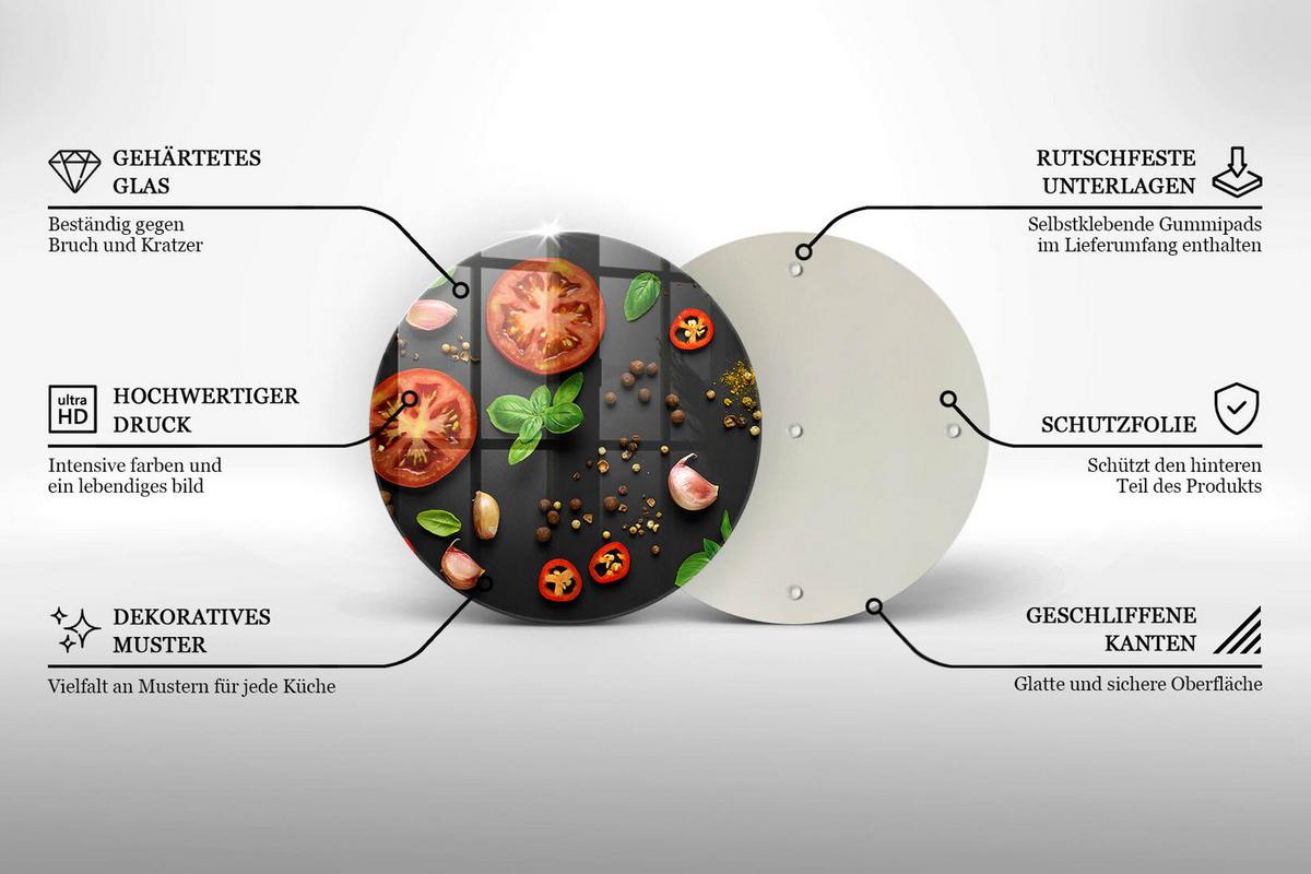 GLASPLATTE Ø 40 cm Tomaten und Gewürze - Schwarz, Glas (40/40cm) - Wallfluent