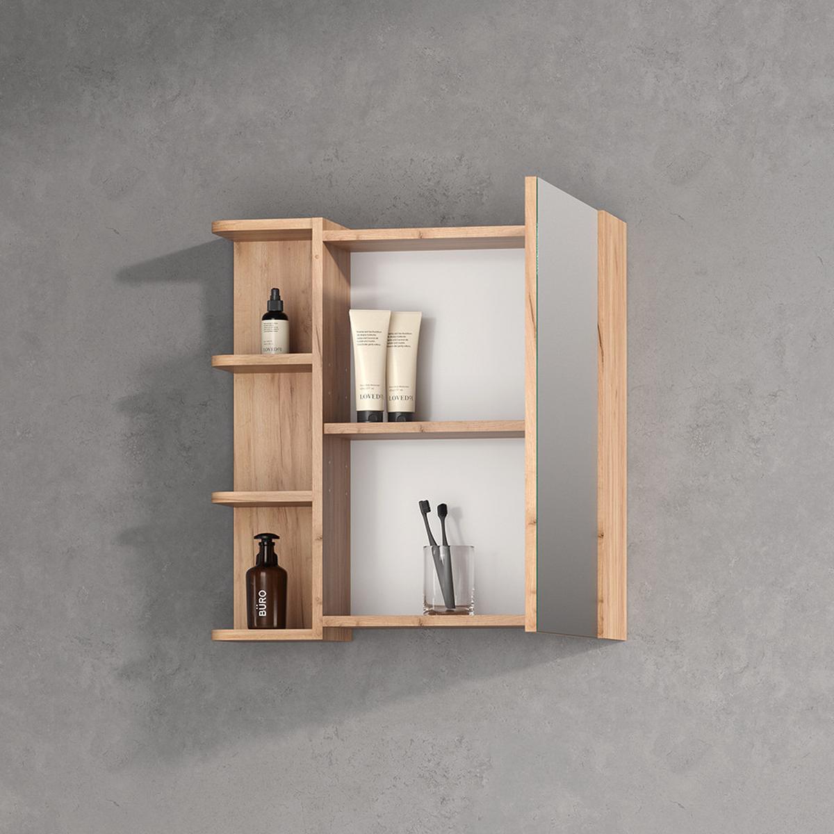 SPIEGELSCHRANK Fucino Goldkraft Eiche 62 x 64 cm - Honigeiche, Holzwerkstoff (62/64/20.8cm) - Livinity®