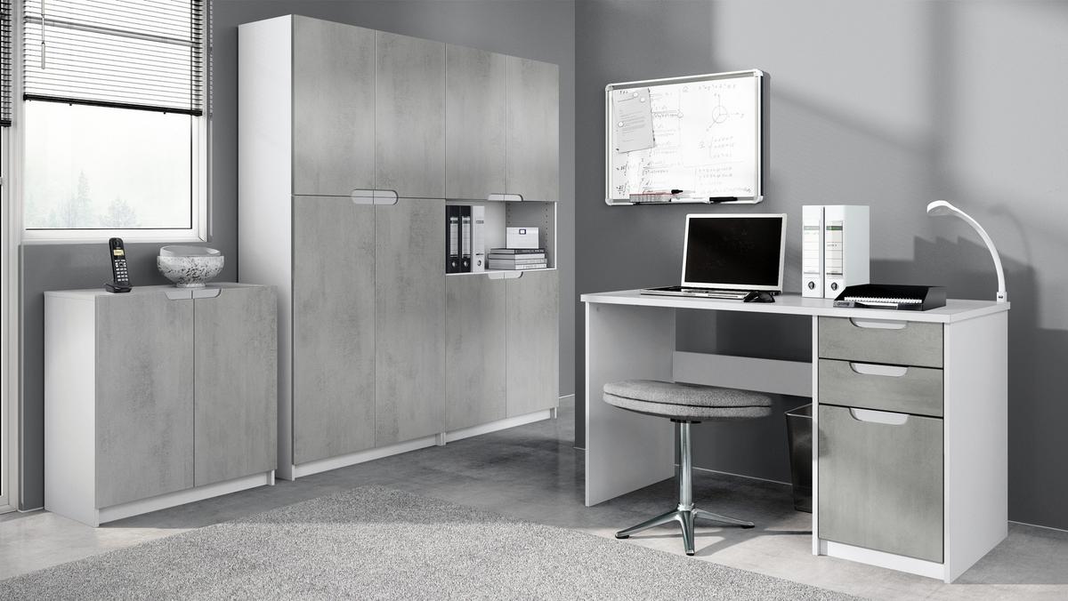 BÜROMÖBELSET Logan Fronten in Beton Oxid Optik - Hellgrau, Holzwerkstoff (246/185/60cm) - Vladon