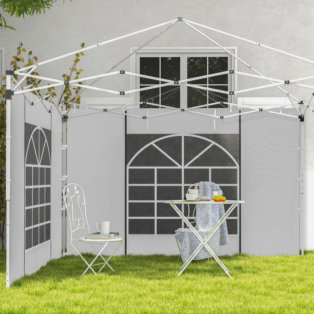 SEITENPLANEN mit Fenster, Tür, Ersatzwände für Partyzelt, Oxford, Weiß - Weiß, Kunststoff (1/195/295cm) - Outsunny