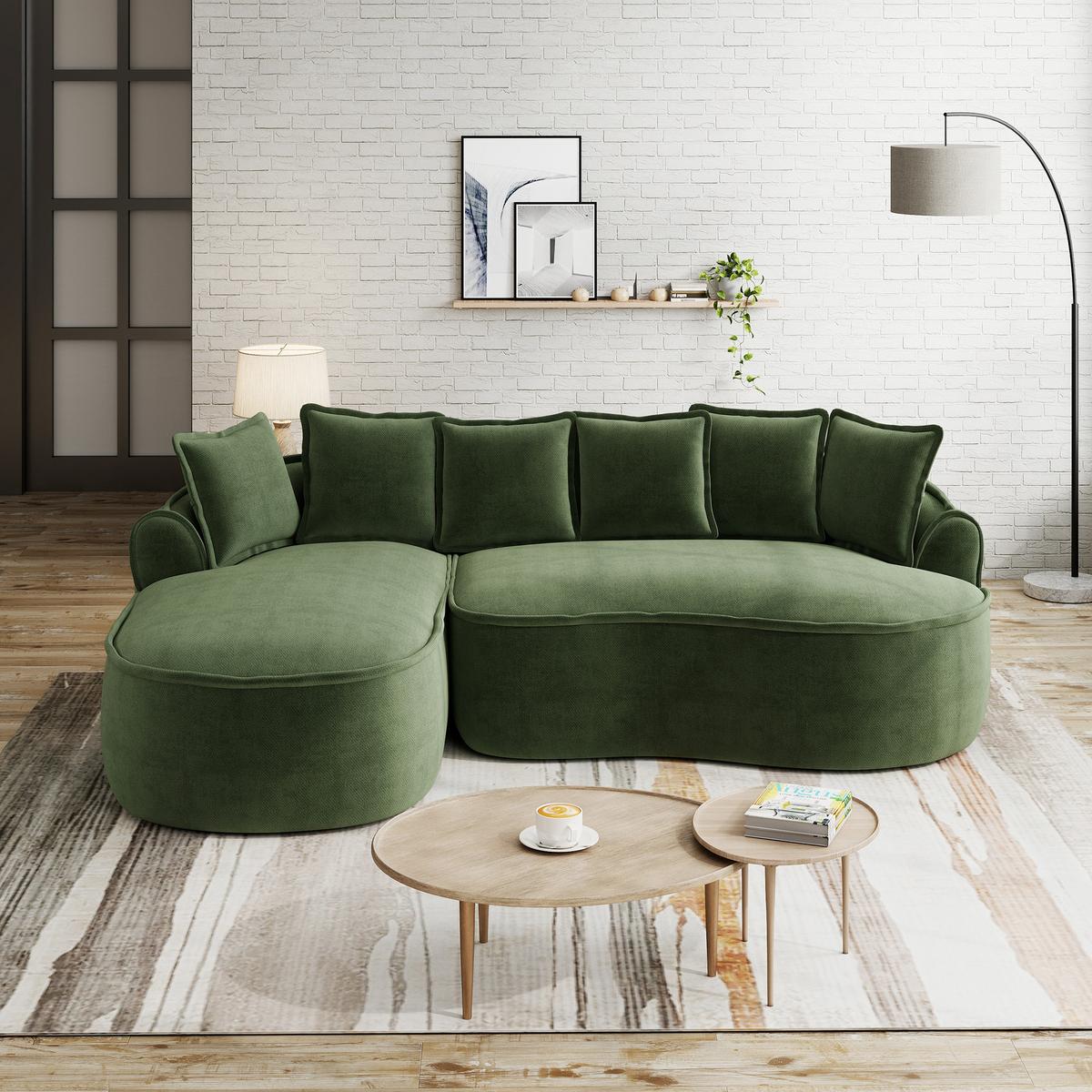 ECKSOFA chenille mit extra tiefer chaiselongue & rahmenlosem design - Grün, Textil (252/164cm) - Urban Meuble