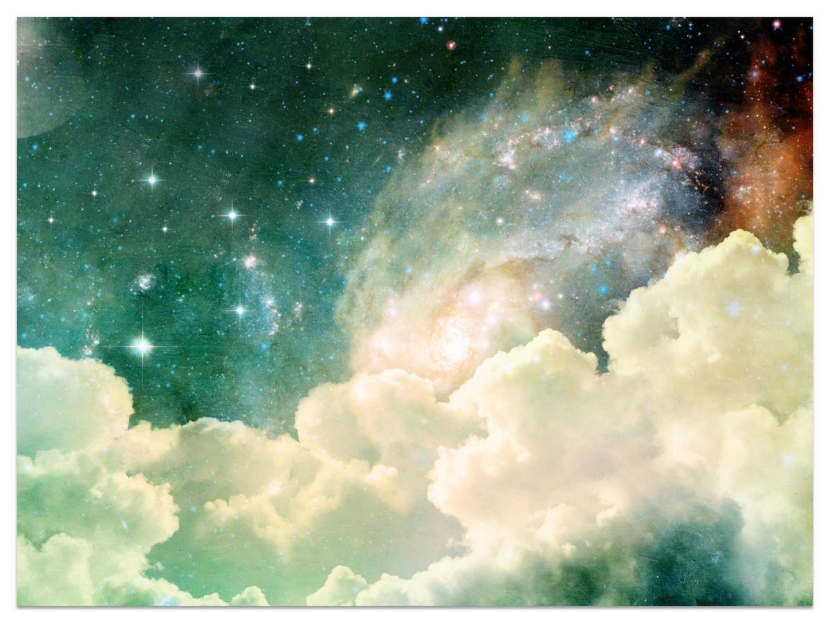 FOTOTAPETE für Kinderzimmer Kosmische Nebelwolken Sterne Galaxie Mystisch 200x140 - Türkis/Pastellgrün, Papier (200/140cm) - Muralo