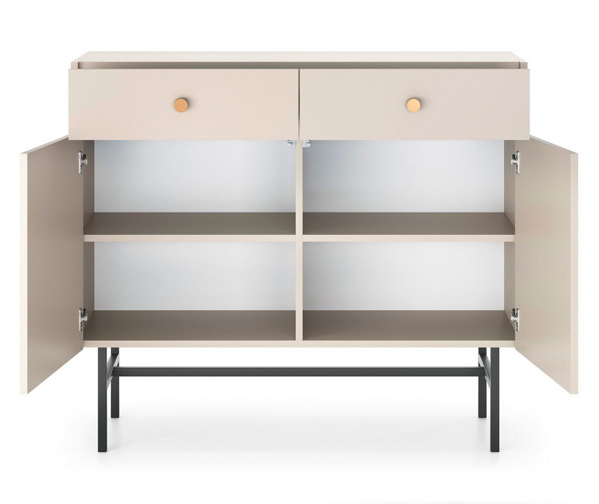 SIDEBOARD Dinley 2T 2S Beige 104,4/89,4/39 cm – mit schwarzen Beinen im minimalistischen Design - Beige/Schwarz, Holzwerkstoff/Metall (104.4/89.4/39cm) - AX Living